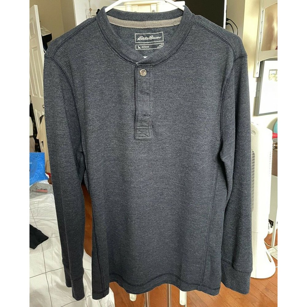 Eddie Bauer Mens Henley Shirt Size Small Blue Button Long Sleeve Heritage Wash